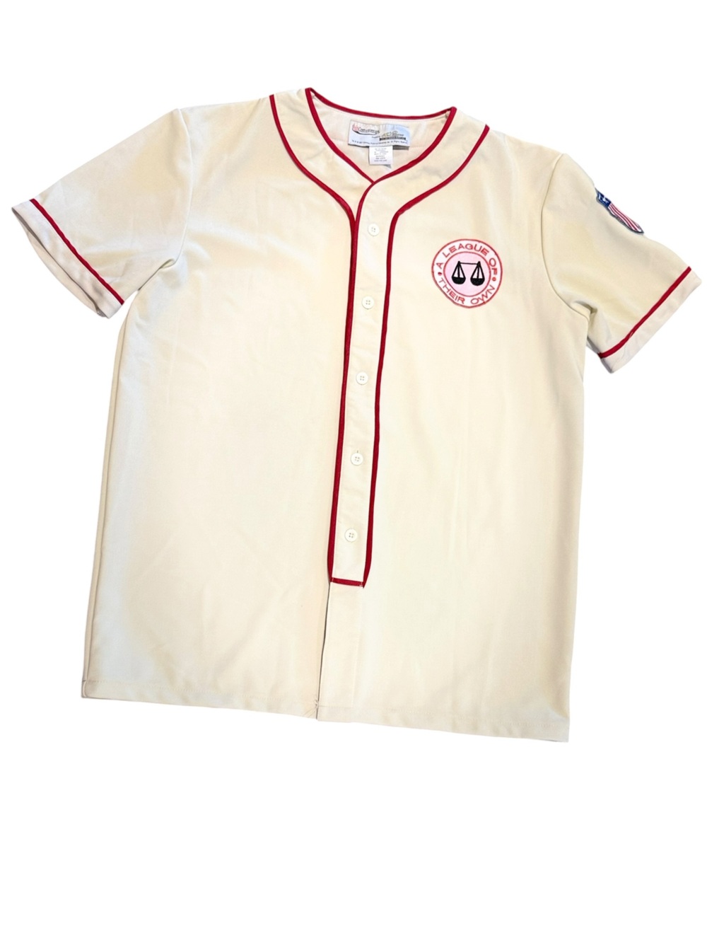 A league of Their Own Cream Baseball Jersey with Red Piping Womens Large